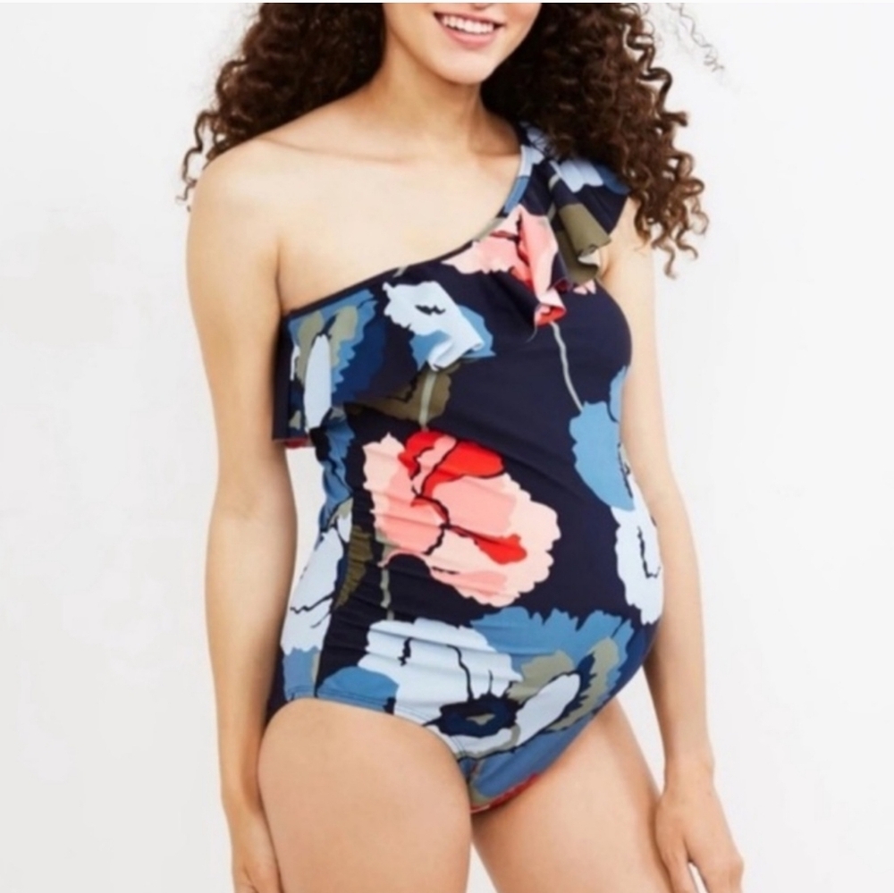 Ruffle Front One Shoulder Maternity Swimsuit